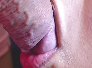 Close-up: Slow Blowjob on a Thick Meaty Dick Sticky Cum