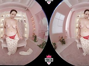 Vr Tease 2(4K) - Solo Striptease with naturally busty brunette girl...