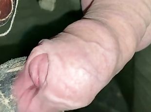 Close up uncut hands free cumshot after pipe sucking