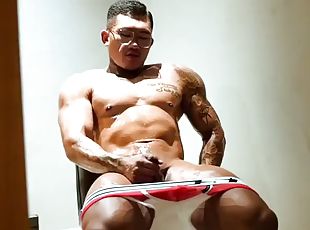 Thai muscle tattoo worships and jerks off