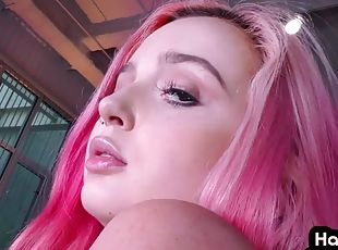 Pierced and inked 21 year old amateur gives dirty talking HJ POV