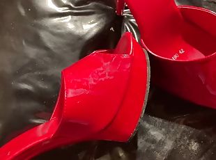 Cum on Red High Heel Mules 1