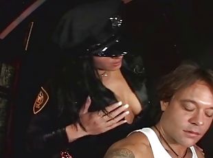 Dark haired police slut fucked in the ass behind bars