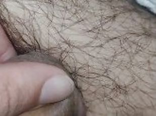 Dick head rubbing my Hairy leg / after cum  ( close up