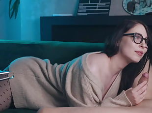 Hookah Girl in Glasses Sucks Big Cock in 69 Position and get Cum on...