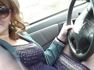 Sexy Milf driver stopped car while driving masturbates pussy finger...