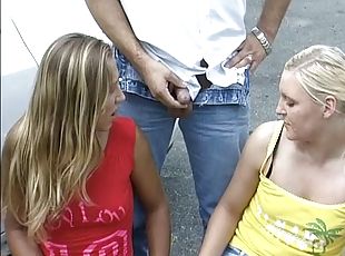 Outdoor pissing threesome with two hot blonde German teens