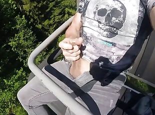 I jerk my hot cock from soft to hard in a moving chairlift. Outdoor...