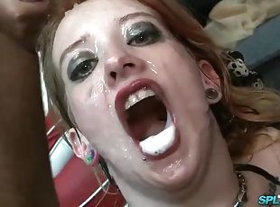 Lusty cumslut Linda Lush revels in bukkake cum