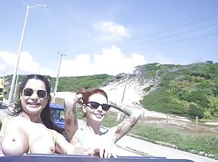 lesbians venture naked into paradisiacal places in Brazil