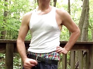 Sagging and masturbating. Im masturbating in the woods, showing off...