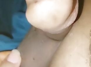 Sucking with delicious condom and cum inside him