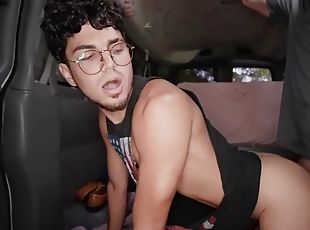 Pulled straight hunk fucks studs ass in public van outdoor