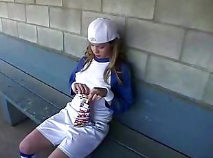 Little April loves baseball games and fingering