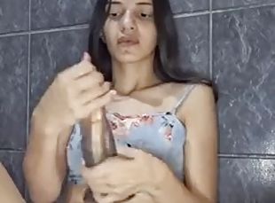 Brazilian Alice Lima records herself in the bathroom at home while ...