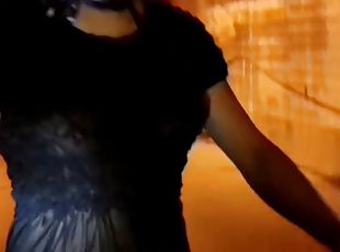 Night walk in see-through dress