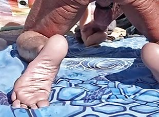 Taking my dildo all the way at the beach