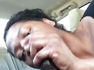 Ebony Freak Deepthroating Gagging Big Dick And Balls Sloppy Blowjob