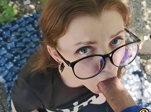 CUTE GIRL IN GLASSES AND SKIRT DOES BLOWJOB AND ANAL SEX TO GET A C...