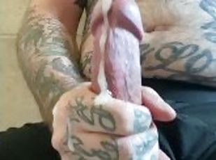 masturbation, amatör, cumshot, gigantisk-kuk, sprut, ensam, verklighet, tatuering, kuk