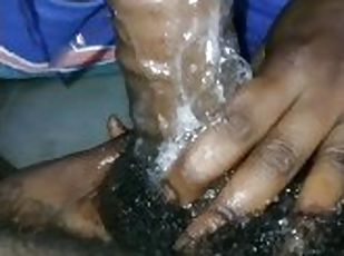 SLOPPY MOUTH EBONY TEEN GOES BANANAS ON GORILLA DICK WITH BUBBLES A...