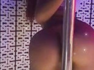Whore dances on the pole before fucking to leave his cock very hard...