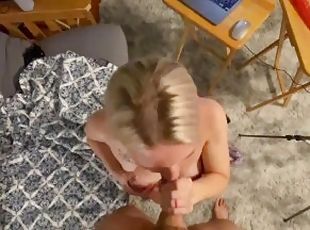 POV Kneeling Handjob blowjob huge cumshot on pregnant titties webca...