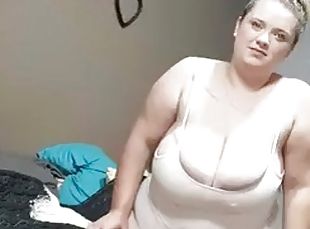 Busty BBW waits for her boyfriend to come home and he surprises her...