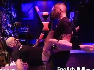 Leather Dom fucks his skinhead slave in sling then crempies and fee...