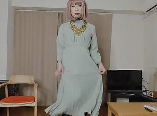 Cute Japanese Crossdresser 22, dancing and cumshot happily in a lon...