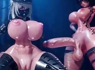 asiático, culo, tetas-grandes, enorme, anal, chorro-de-corrida, lesbiana, anime, hentai, 3d