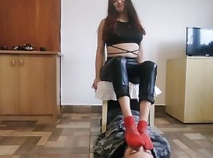 Footsmother - slave smells my dirty socks and sneakers - submits to...