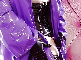 Shiny clothes: fetish PVC coat seduction by curvy MILF Arya Grander...