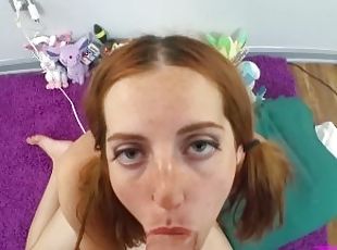 Redhead with Pigtails Sucks Dick & She Finishes The Job to get Cum ...
