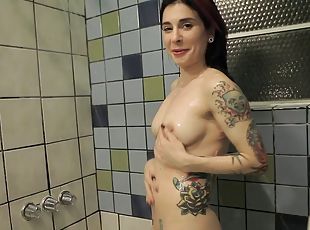 Very hot goth MILF Joanna Angel soaping up in the shower