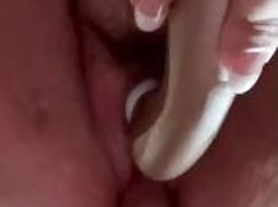 3 hole cum slut gets filled by big cock and dildo