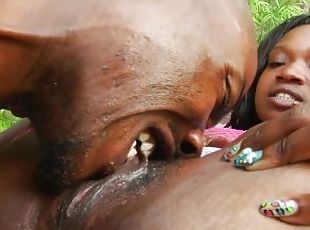 EVASIVE ANGLES Wesley Pipes douses her open mouth with a load of cu...