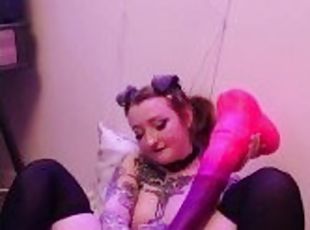 Tiny tattooed slut VS Massive monster cock (Warning: She takes it d...