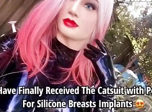 Wearing Latex Catsuit with Silicone Breasts Implants For the First ...