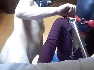 tied, blinfolded and ball gagged then has to suck a big cock, rough...