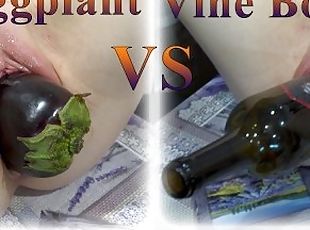 Super extreme insertion! Drink wife fuck herself by very huge eggplant and bottle of vine!