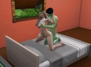 The girl made a blowjob to an alien guest and then fucked his green member Sims4