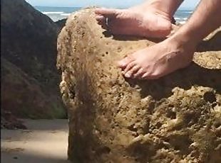 Sandy feet - Salted soles - Manlyfoots Big male feet in public southside nudist beach in australia