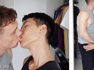 asiatisk, interracial, homofil, par, kyssing, europeisk, euro, kineser, hvit, twink