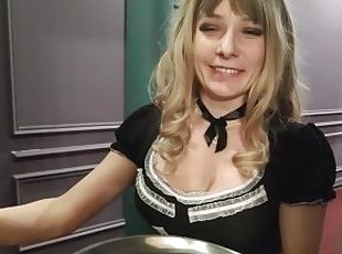 Horny and hot maid gives a blowjob and fucks for a tip.deep blowjob...