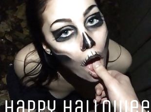 ekstrem, utendørs, amatør, babes, blowjob, deepthroat, ludder, facial, goth, halloween