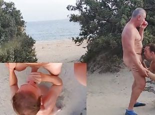 Old man Suck Fun and Cum on Public Beach - Amateur Older Younger