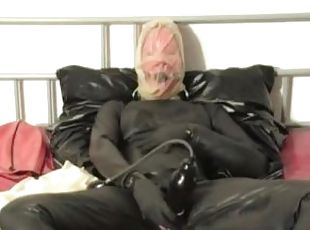Heavy Rubber Latex Girl Breath Play Control Mouth Gag Mask Masturbate Dildo