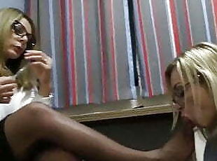 Blonde Lesbian RHT stockings foot worship in a Travelodge