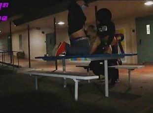 Amateur Latina Marilyn Moreno sucks and fucks in public threesome at school